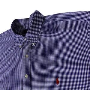 Ralph Lauren Check Plaid Red Pony Button Up Long Sleeve Blue Shirt 3XB Big